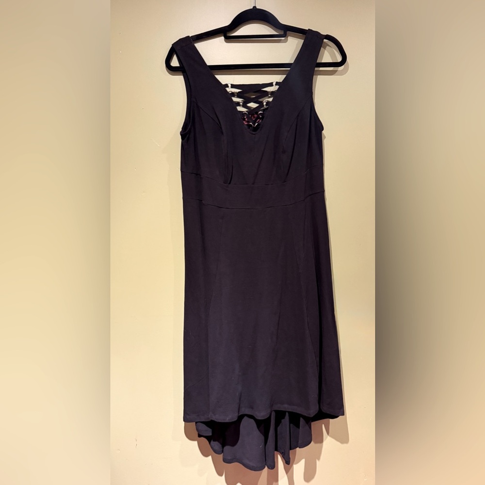 Tripp NYC Black High Low Midi Dress with lace-up neckline. Sz XL-XXL